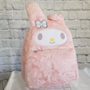 Loungefly My Melody Fuzzy Pink Hello Kitty Sanrio Mini Backpack Bag New